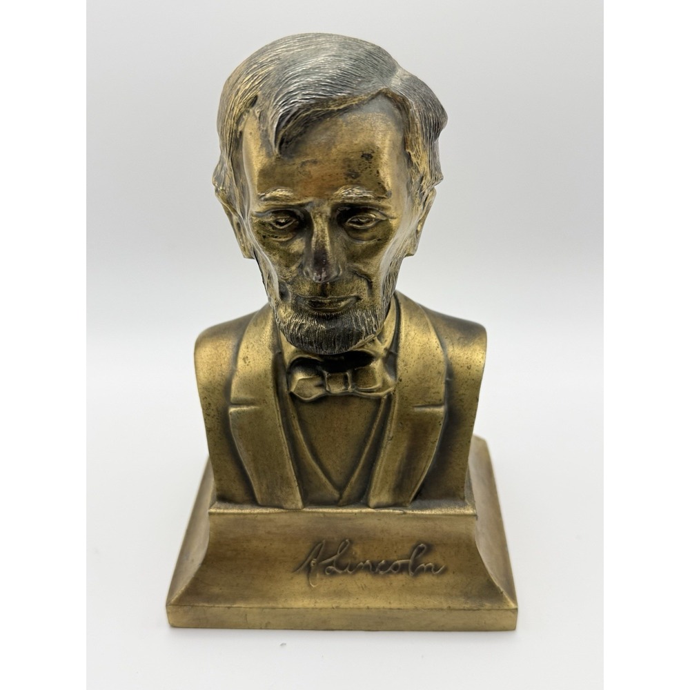 Vintage Abraham Lincoln Bust Brass Sculpture Patriotic American‎ 7.5"